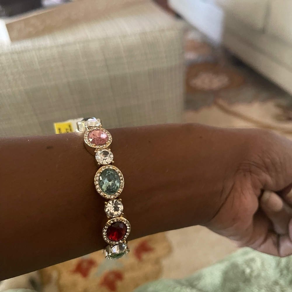 Charter Club Gold-Tone Crystal & Stone Halo Stretch Bracelet
